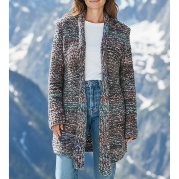 Anthropologie Moth Chunky Knit Open Cardigan Sweater Large Multicolor Cozy Boho - Picture 1 of 11